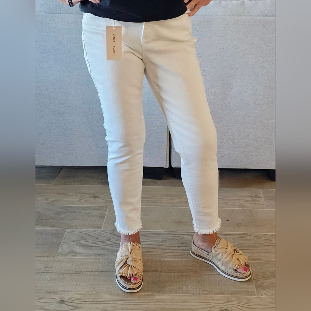Vince Camuto White Cotton Blend Skinny Cropped Ankle Jeans Women's 10, 14 & 14W - Picture 6 of 8
